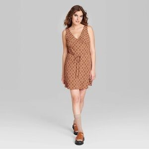 Wild Fable Brown Floral Plaid Dress Large